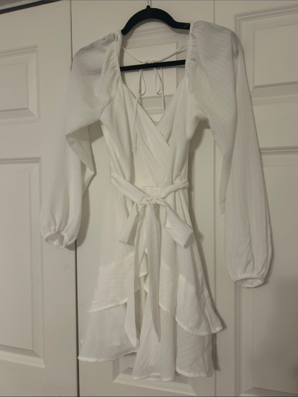 Trixxi White Long-Sleeve Wrap Mini Dress with Tie Waist